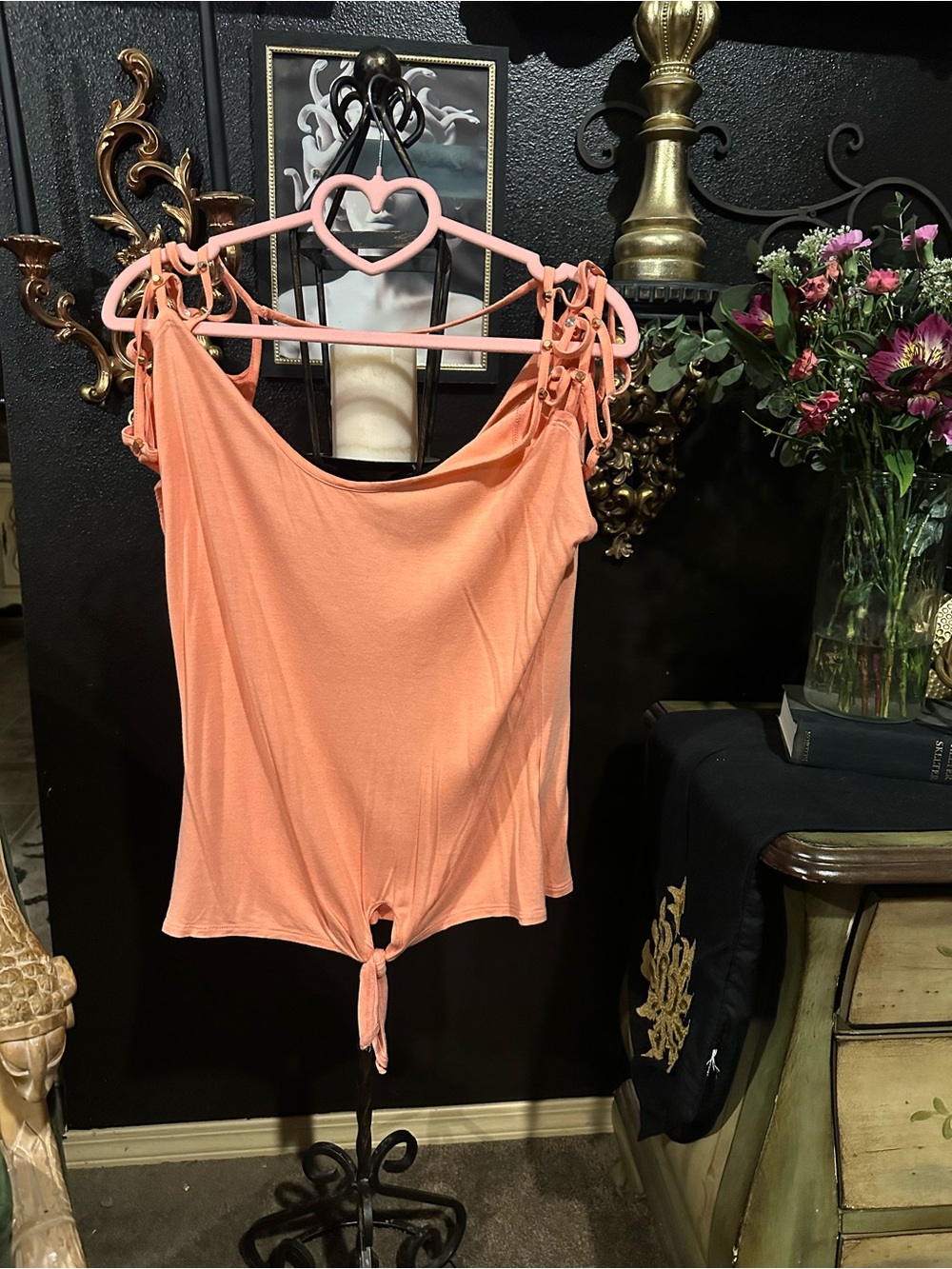 VENUS Peach Tie-Front Tank Top with Shoulder Ties